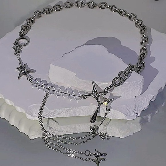 NEW SILVER DROP CROSS MULTILAYER LOLLITA PENDANT GOTHIC MINIMALIST NECKLACE - Picture 12 of 13